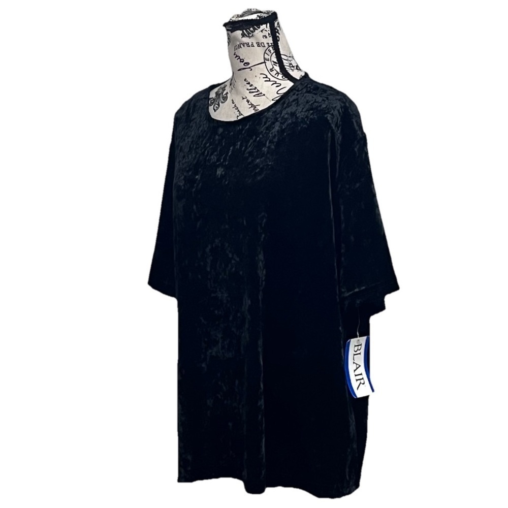 Vintage BLAIRE DEADSTOCK Crushed Velvet Black Tunic Blouse Goth Witch Vampy 2XL - Picture 3 of 11